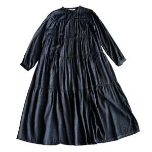 Gai + Lisva Solveig Tiered Silky Henley Button Navy Black Maxi Dress 36 fits 6